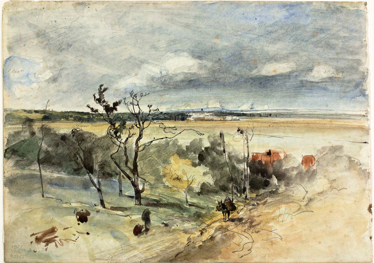 Landscape with Man on a Donkey (recto) Two Women in a Cafe (verso) by Johan Barthold Jongkind