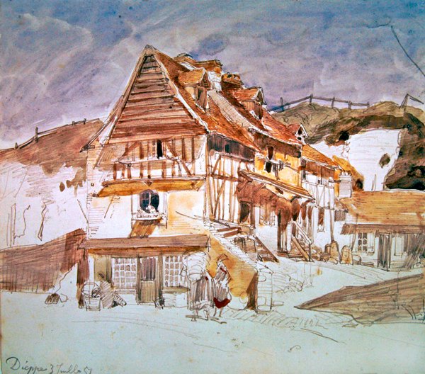 Old houses in Dieppe, Normandy, France by Johan Barthold Jongkind