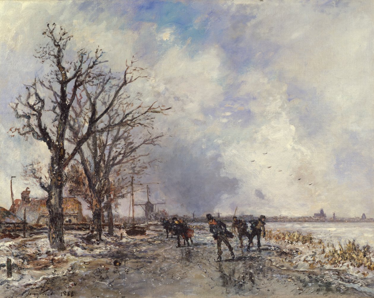 Skaters on the River Schie, near Rotterdam, 1866 by Johan Barthold Jongkind