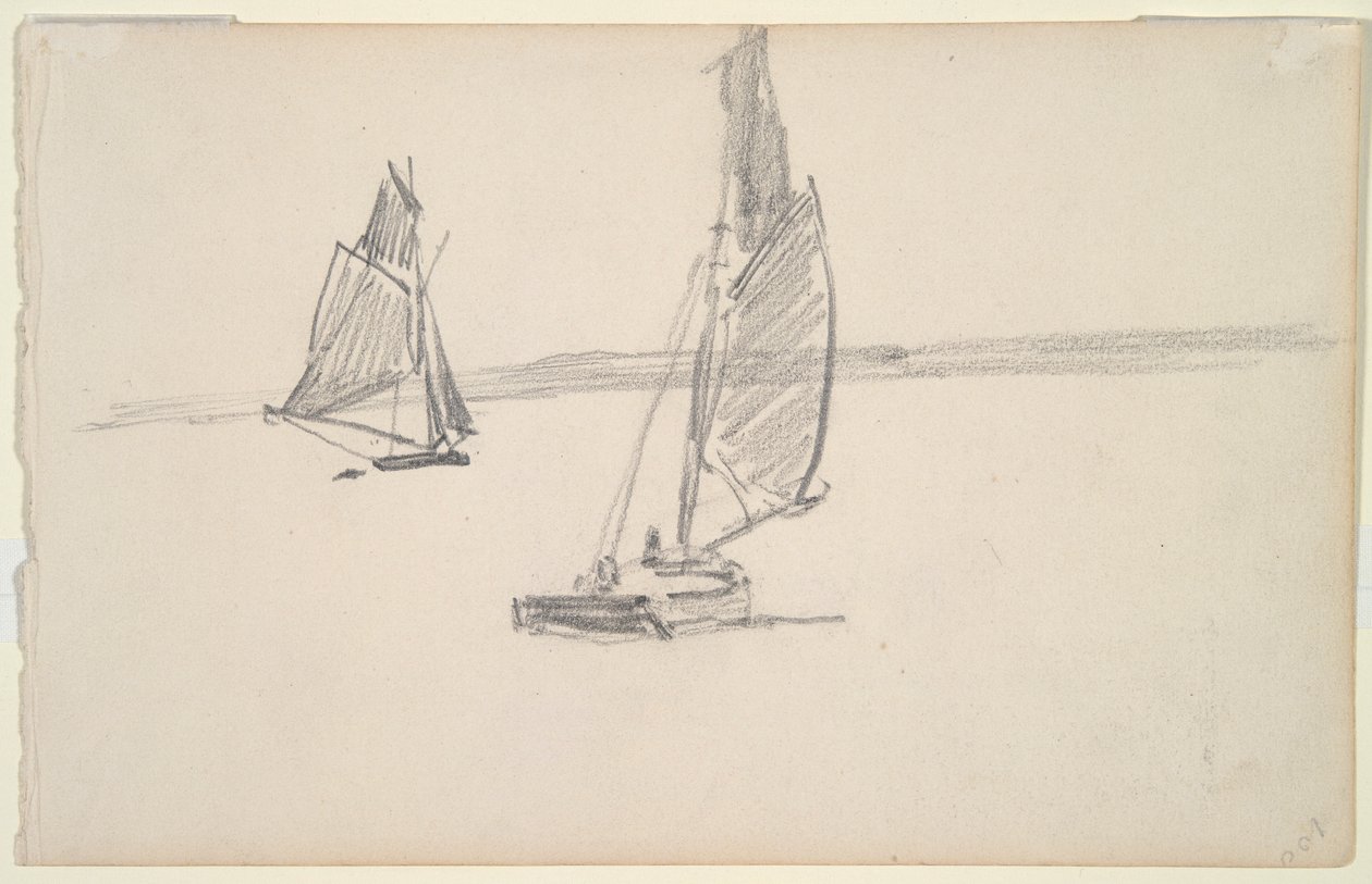 Two Fishing Boats on Calm Water (recto); Two Sailboats on Calm Water (verso) by Johan Barthold Jongkind