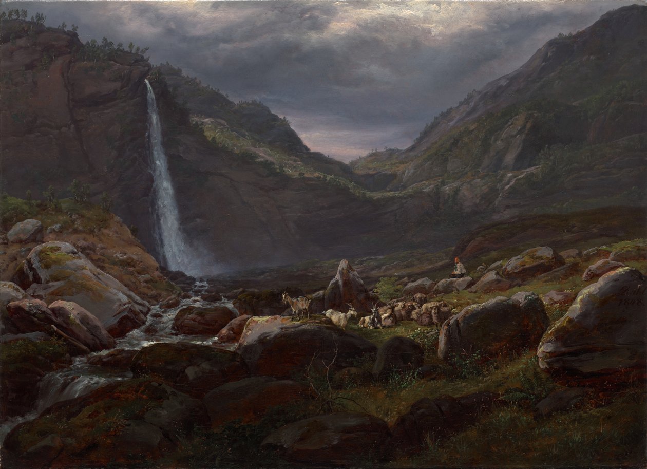 Feige Waterfall (Feigefossen), Lysterfjord, Norway by Johan Christian Dahl