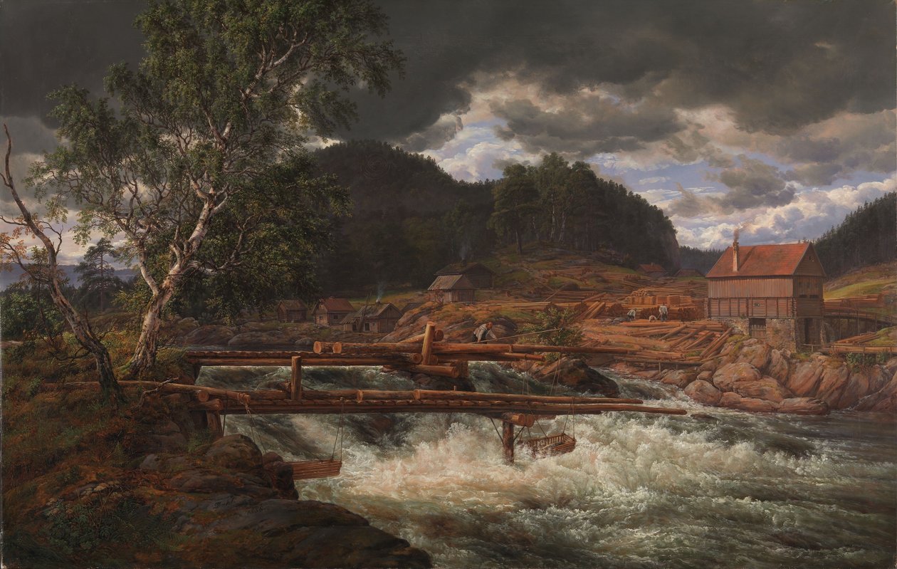 Hellefossen near Hokksund by Johan Christian Dahl
