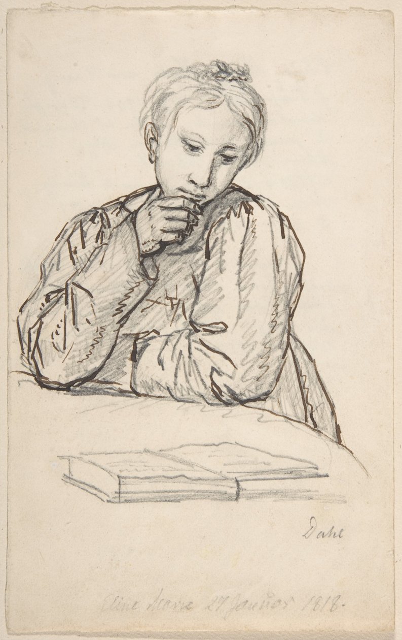 Portrait of Eline Marie Heger as a Child, Leaning on a Table, Looking at a Book by Johan Christian Dahl