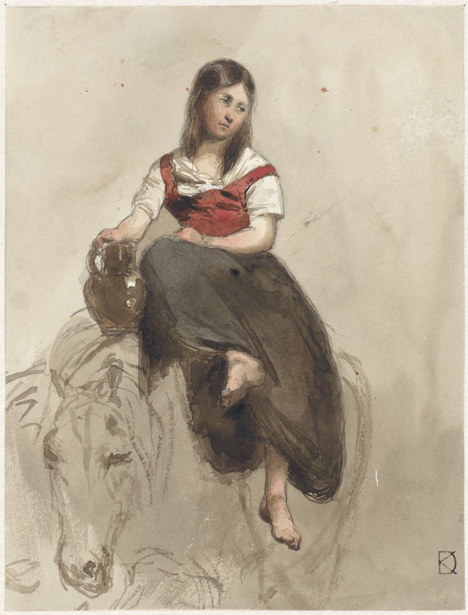 Woman Seated on a Horse with a Jug by Johan Daniël Koelman
