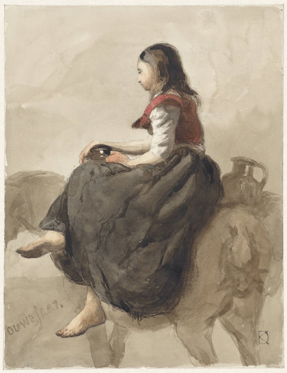 Seated Woman on a Horse with Two Jugs by Johan Daniël Koelman