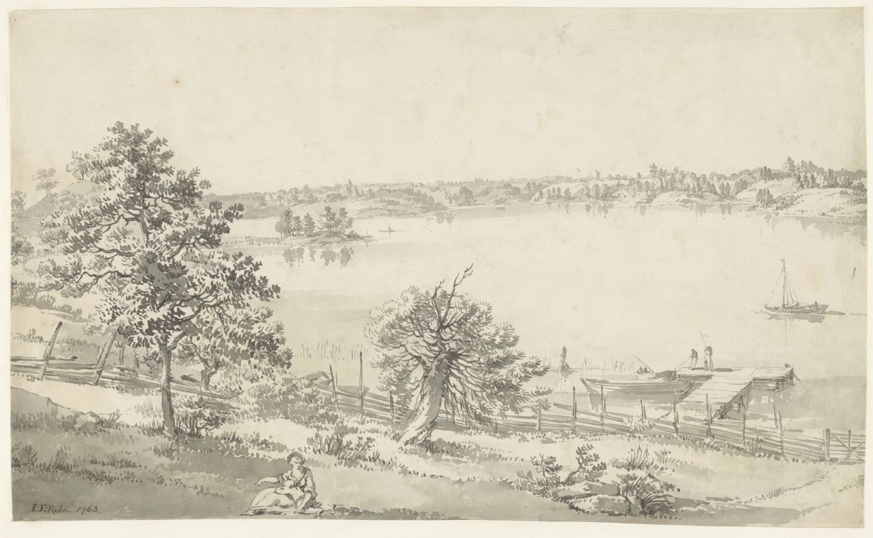 View of a Wide Water in the Mountains with Figures in the Foreground by Johan Eric Rehn