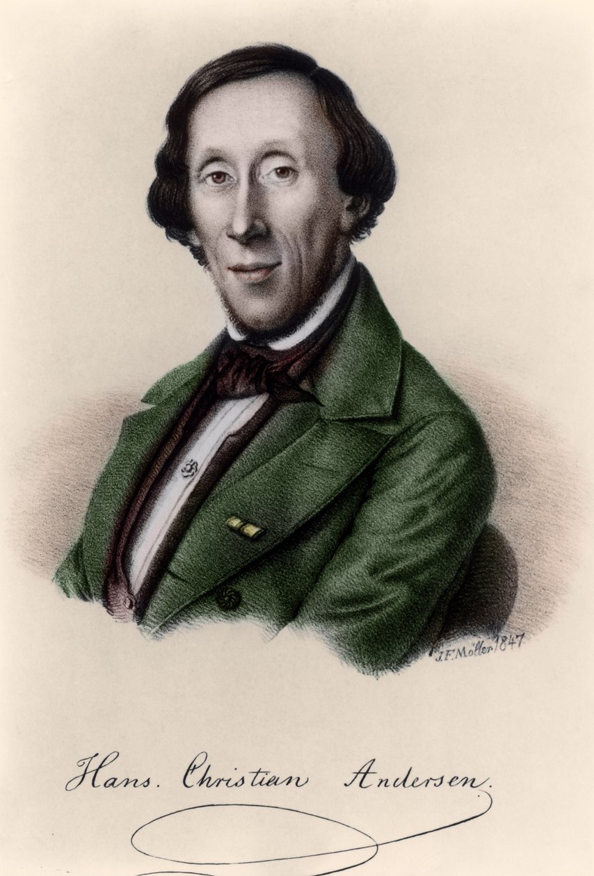 Portrait of Hans Christian Andersen (1805-1875) (later colouration) by Johan Frederick Moller