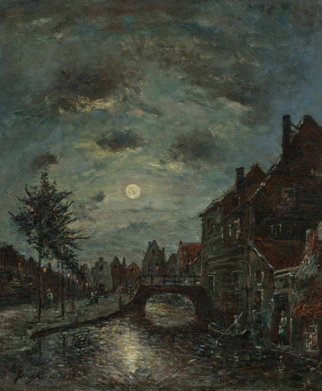 An Interior Canal in Dordrecht, Moonlight by Johan Jongkind