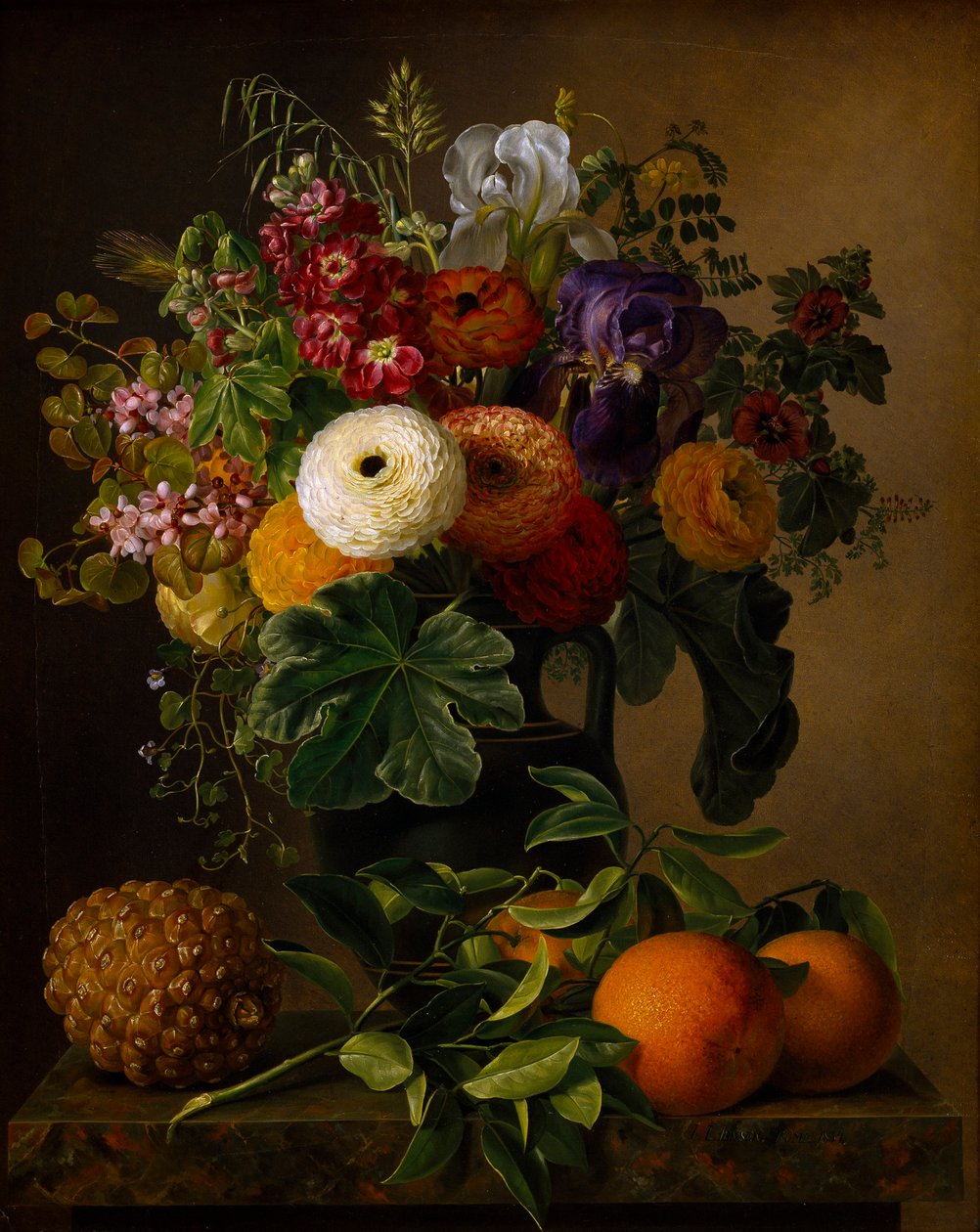Still Life with Flowers in an Antique Vase by Johan Laurentz Jensen