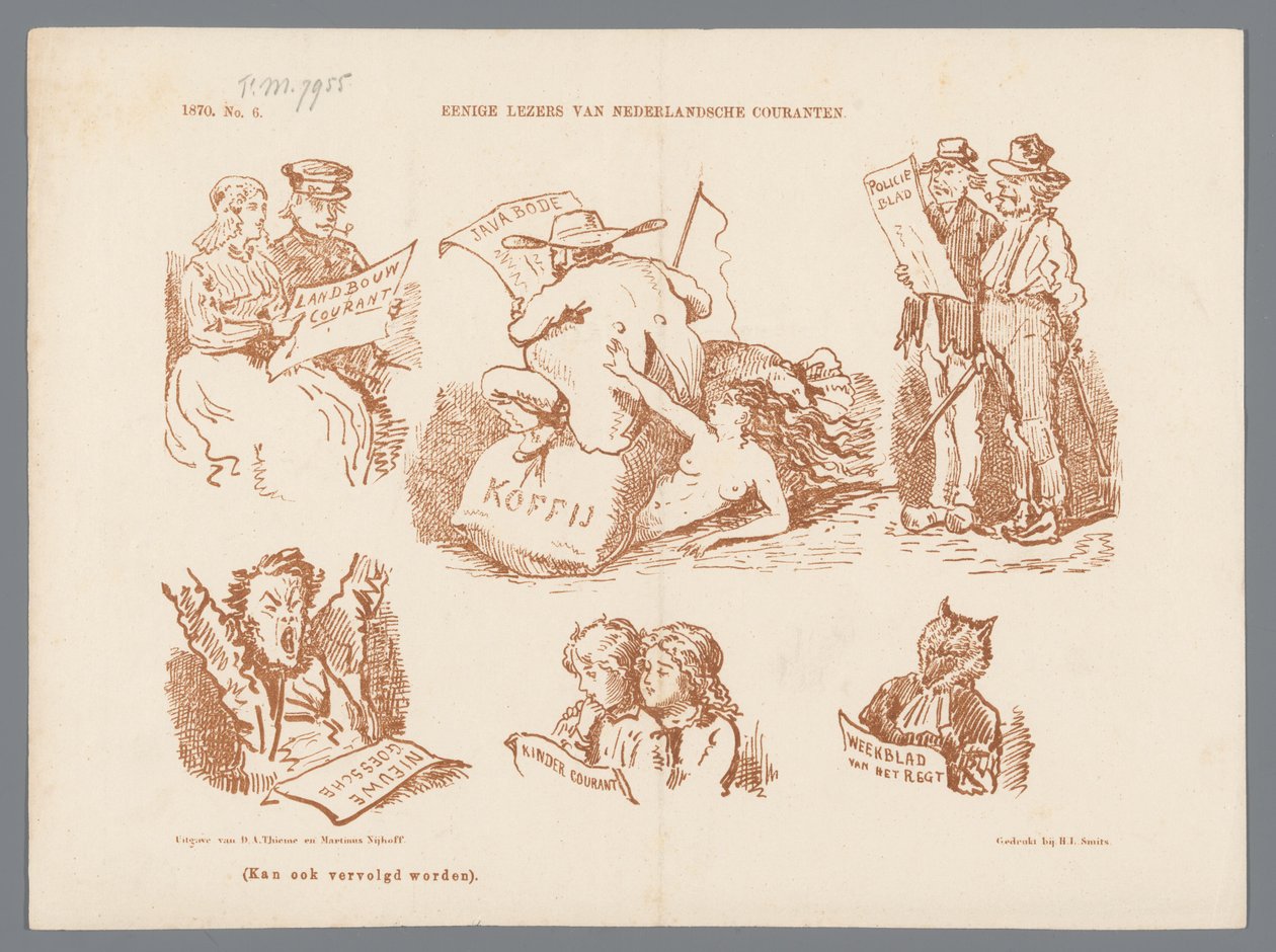 Caricature of Different Types of Newspaper Readers, 1870 by Johan Michaël Schmidt Crans