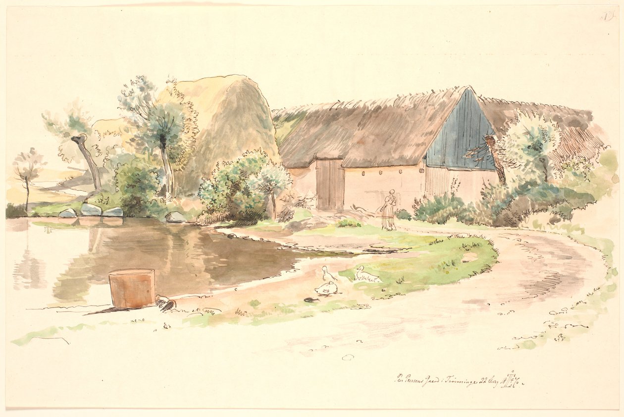 Farmhouse and Village Pond by Johan Thomas Lundbye