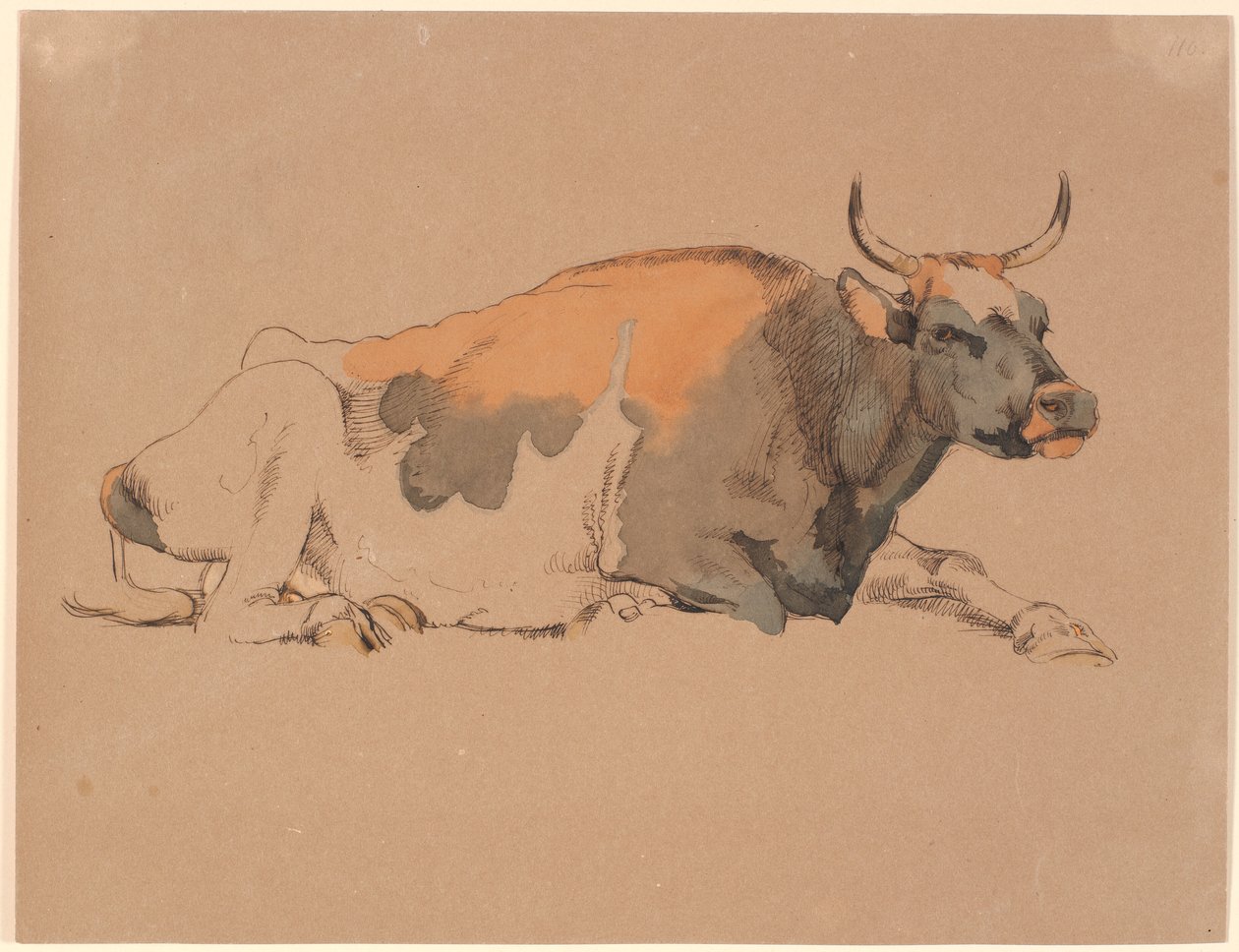 Lying Red and Black Spotted Cow by Johan Thomas Lundbye