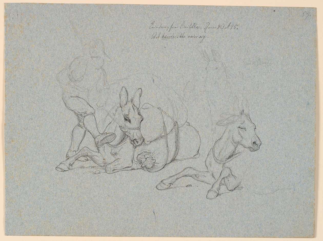 Lying Donkey Being Whipped and Kicked by a Leader by Johan Thomas Lundbye