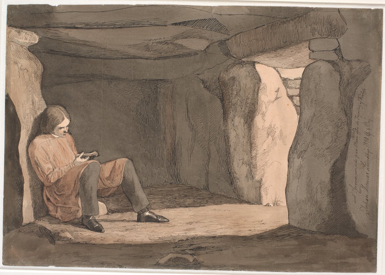 Lorents Frølich Sitting in a Passage Grave by Johan Thomas Lundbye