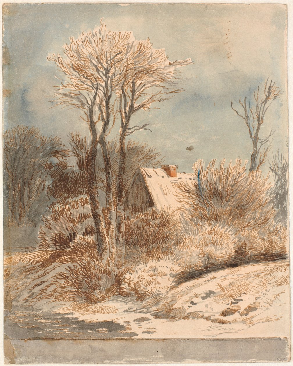 Snowy Landscape with House Among Trees by Johan Thomas Lundbye