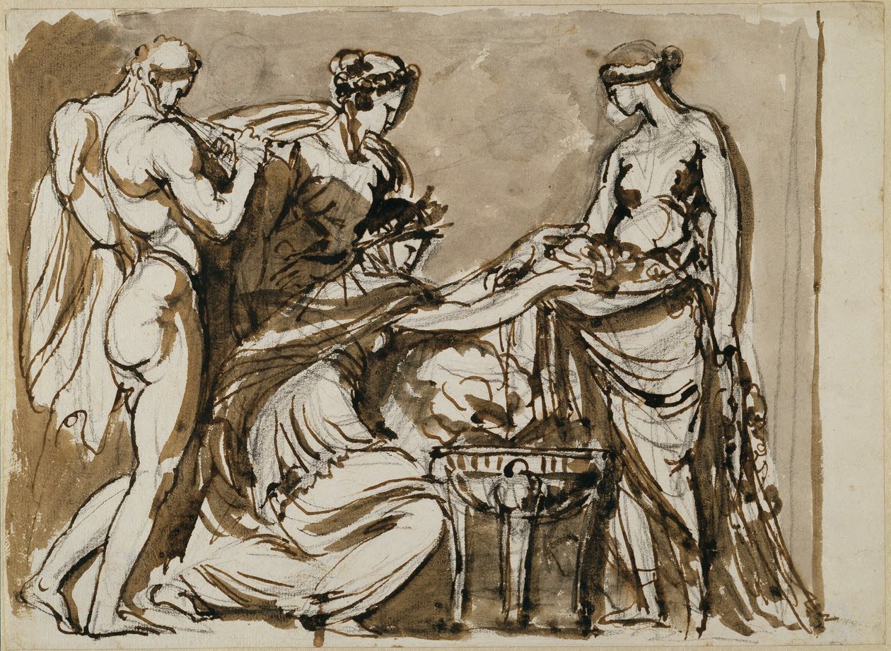 Flower Offering, Sketch for Relief in Terracotta by Johan Tobias Sergel