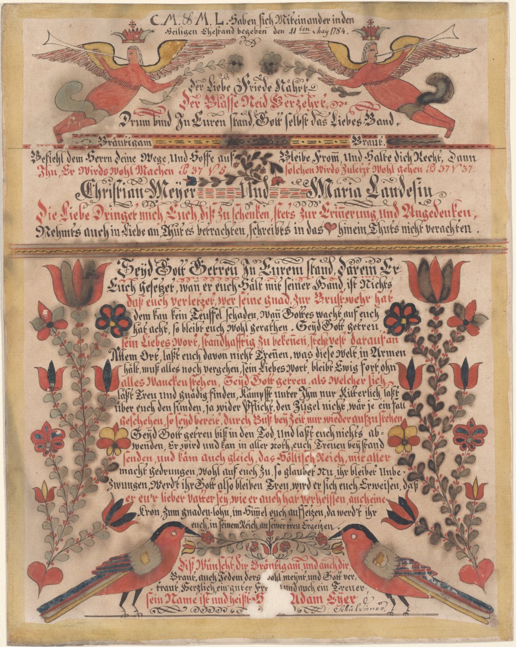 Marriage Greeting for Christian Meyer and Maria Landes, 1784 by Johann Adam Eyer