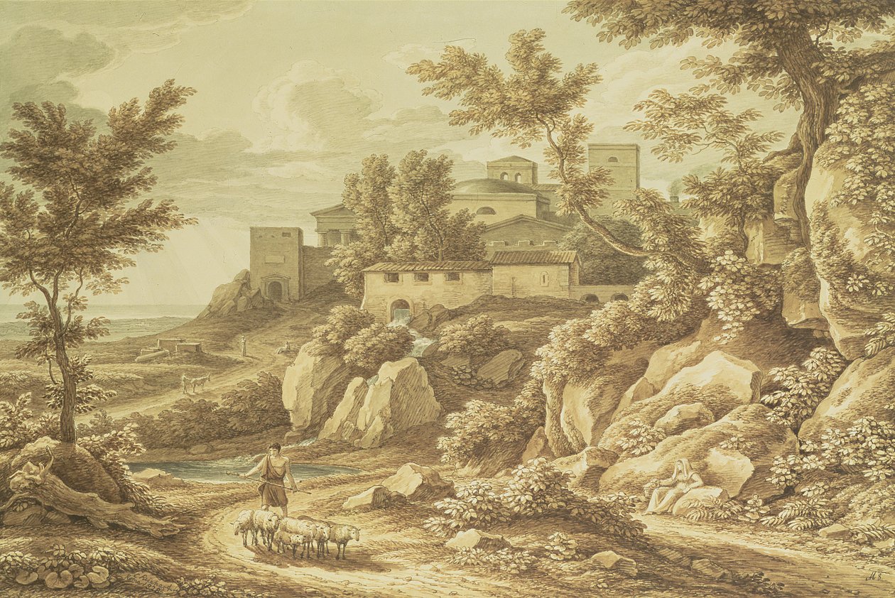 Classical Landscape with Shepherd, 1828 by Johann Christian Reinhart