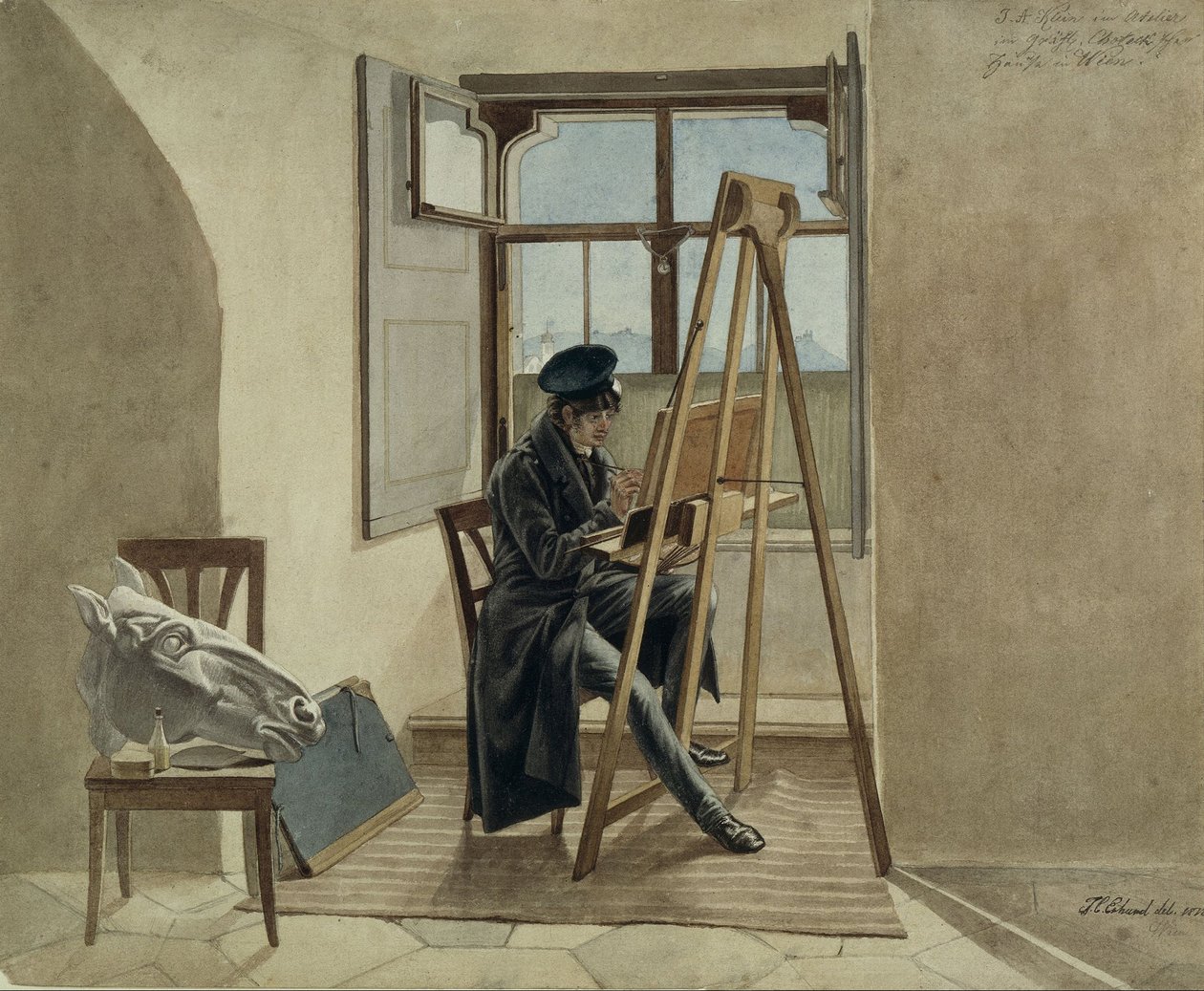 The Painter Johann Adam Klein at the Easel in His Studio in the Palais Chotek in Vienna by Johann Christoph Erhard