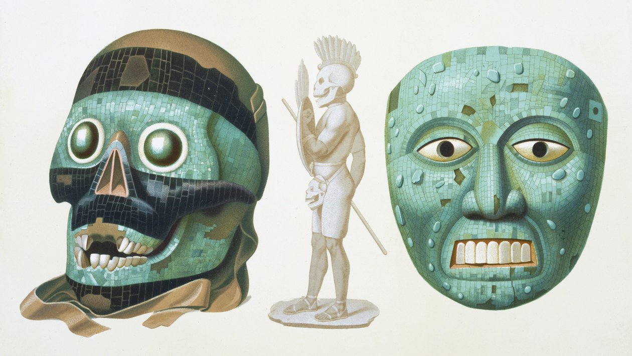 Skull Mask of the God Tezcatlipoca and Mask Representing the God Quetzalcoatl or Tonatiuh, plate 43 from 