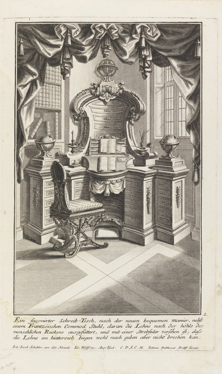 A Fashioned Writing Desk and Chair by Johann Jacob Schubler