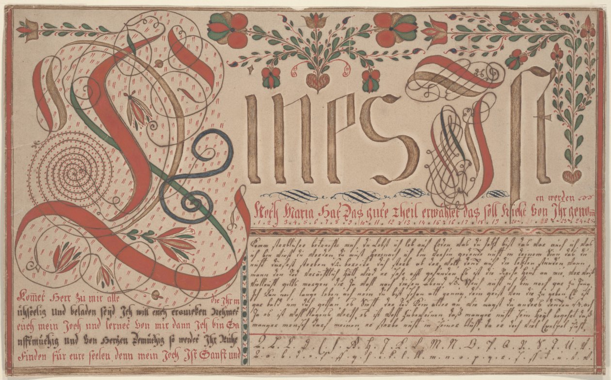 Writing Exercise Vorschrift for Esther Hadmann by Johann Adam Eyer