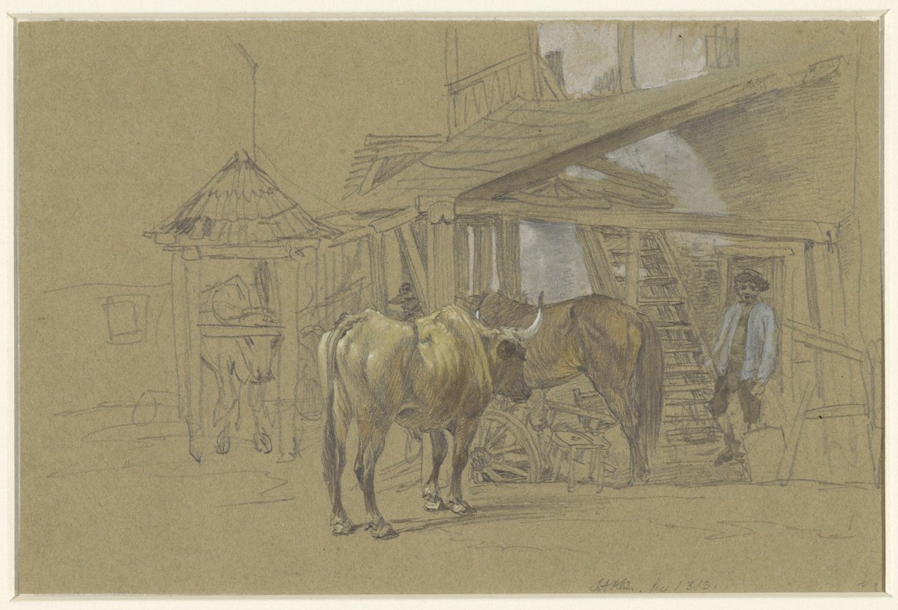 Oxen and a Horse at the Blacksmith by Johann Adam Klein