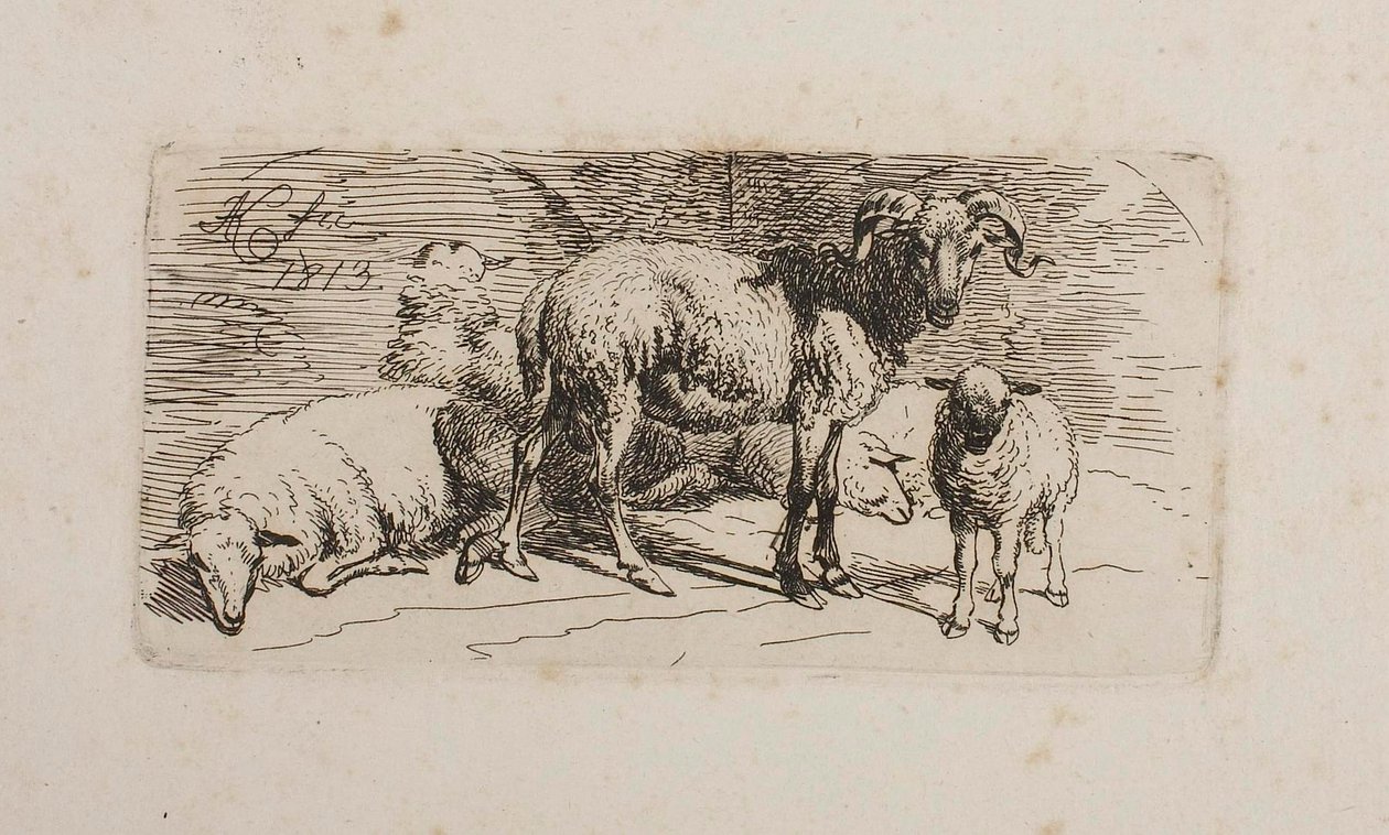 Ram, Three Sheep and a Lamb by Johann Adam Klein