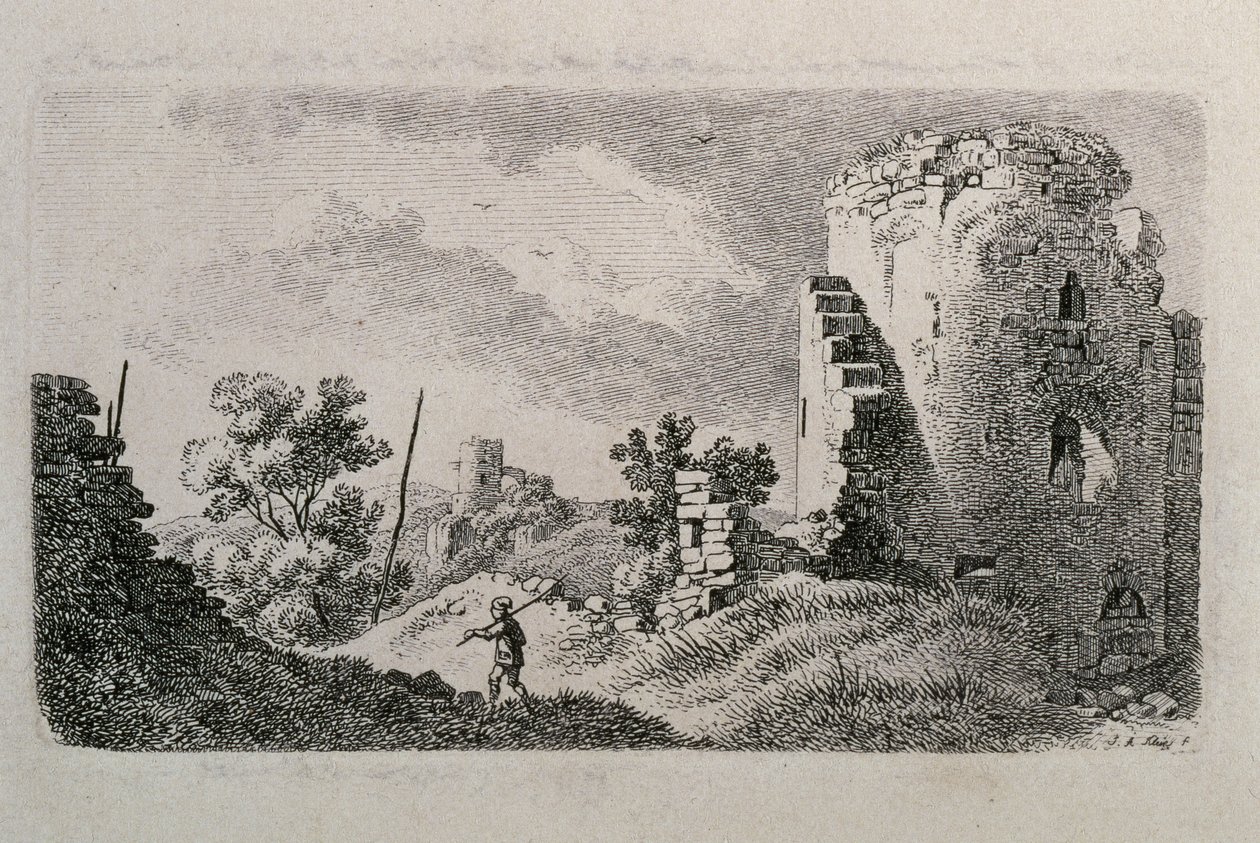 Ruined Castle with Man by Johann Adam Klein