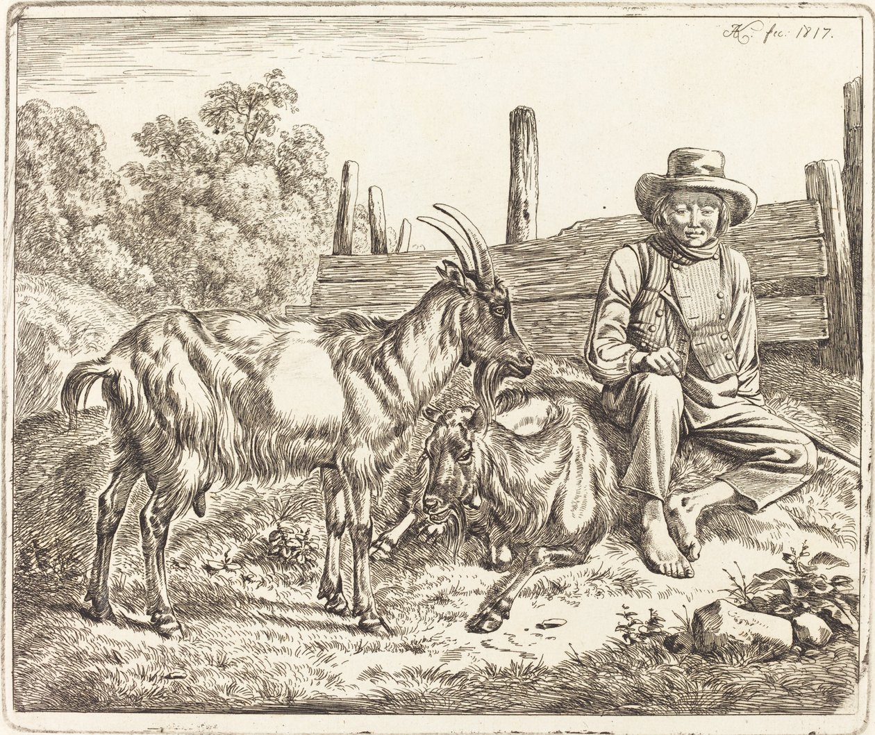 Shepherd Boy with Two Goats by Johann Adam Klein