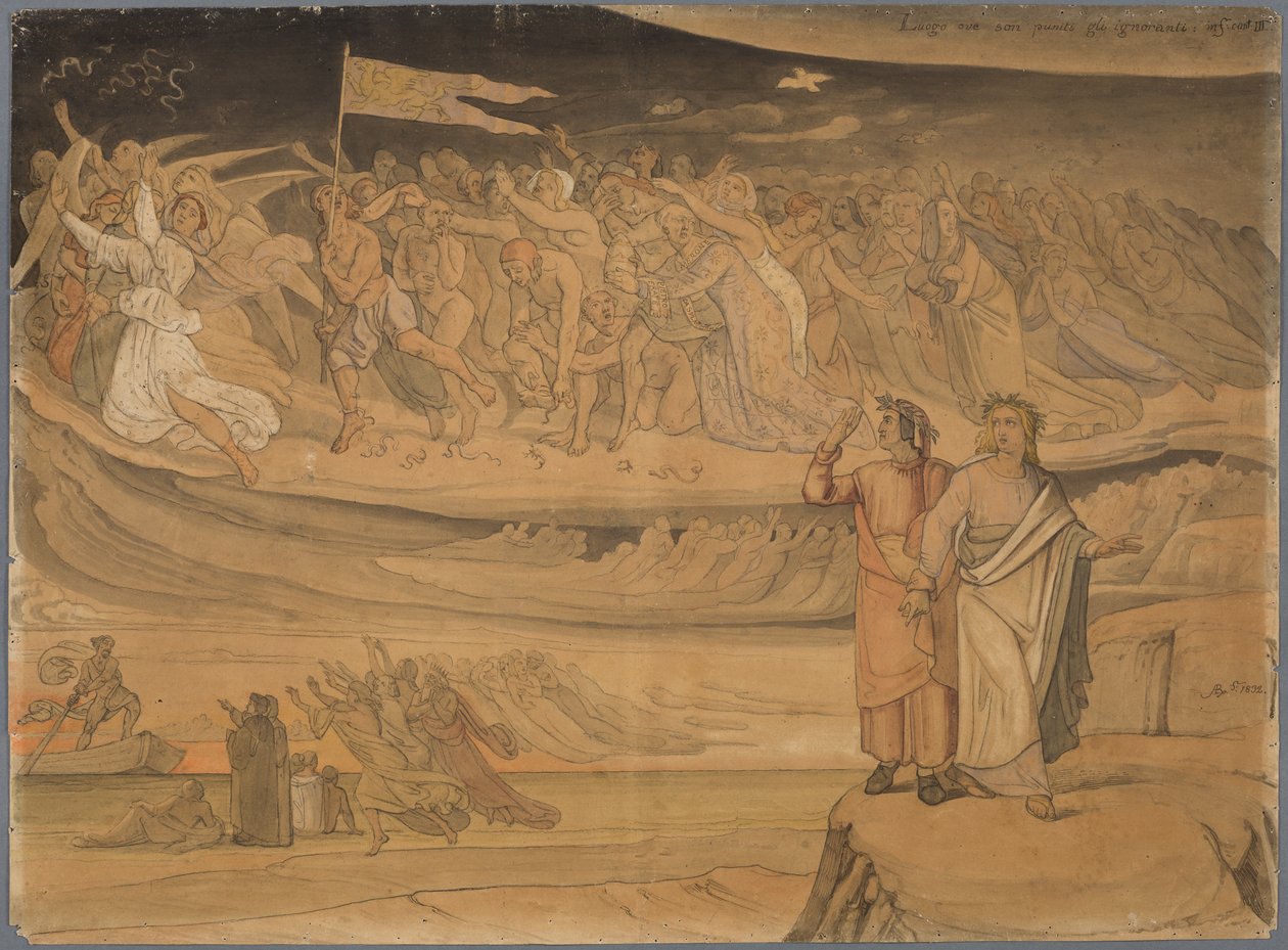 The Poet by the River Across Which Charon Ferries the Souls of the Departed, Sees Blown Back and Forth by the Wind the Indifferent Spirits Who Never Willed Either Good or Evil and Therefore Find Admission Neither in Heaven Nor in Hell by Johann Anton Ramboux