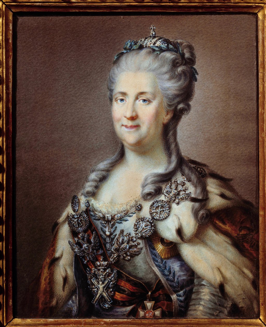 Portrait of Catherine II (1729-1796) Empress of Russia with the necklace of Saint Andrew and the cord of the cross of Saint George by Johann Baptist I (after) Lampi