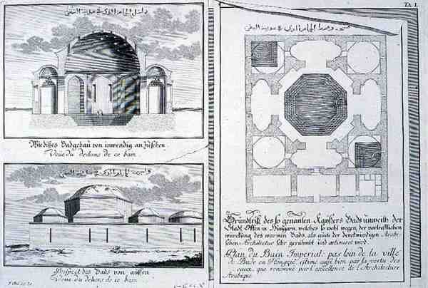 Plan, Elevation and Cross-Section of the Imperial Baths, Budapest, Hungary, from 