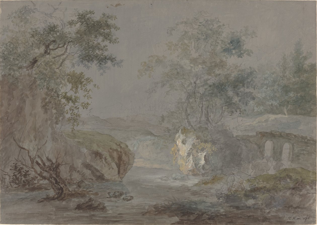 Wooded Cliffs along a Riverbank by Johann Caspar Huber