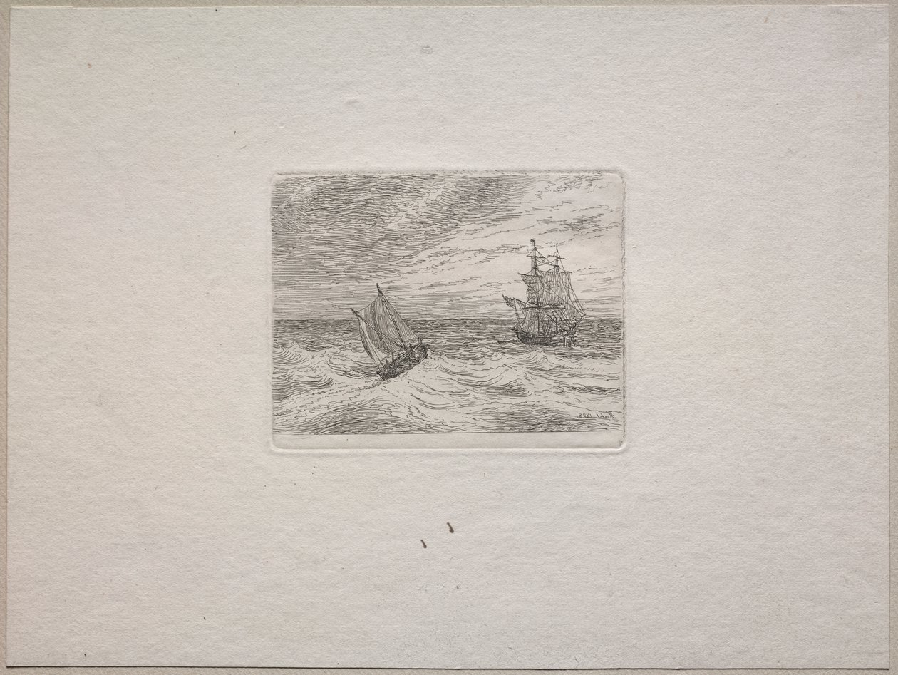 Rough Seas with a Two-master and Sailboat by Johan Christian Dahl