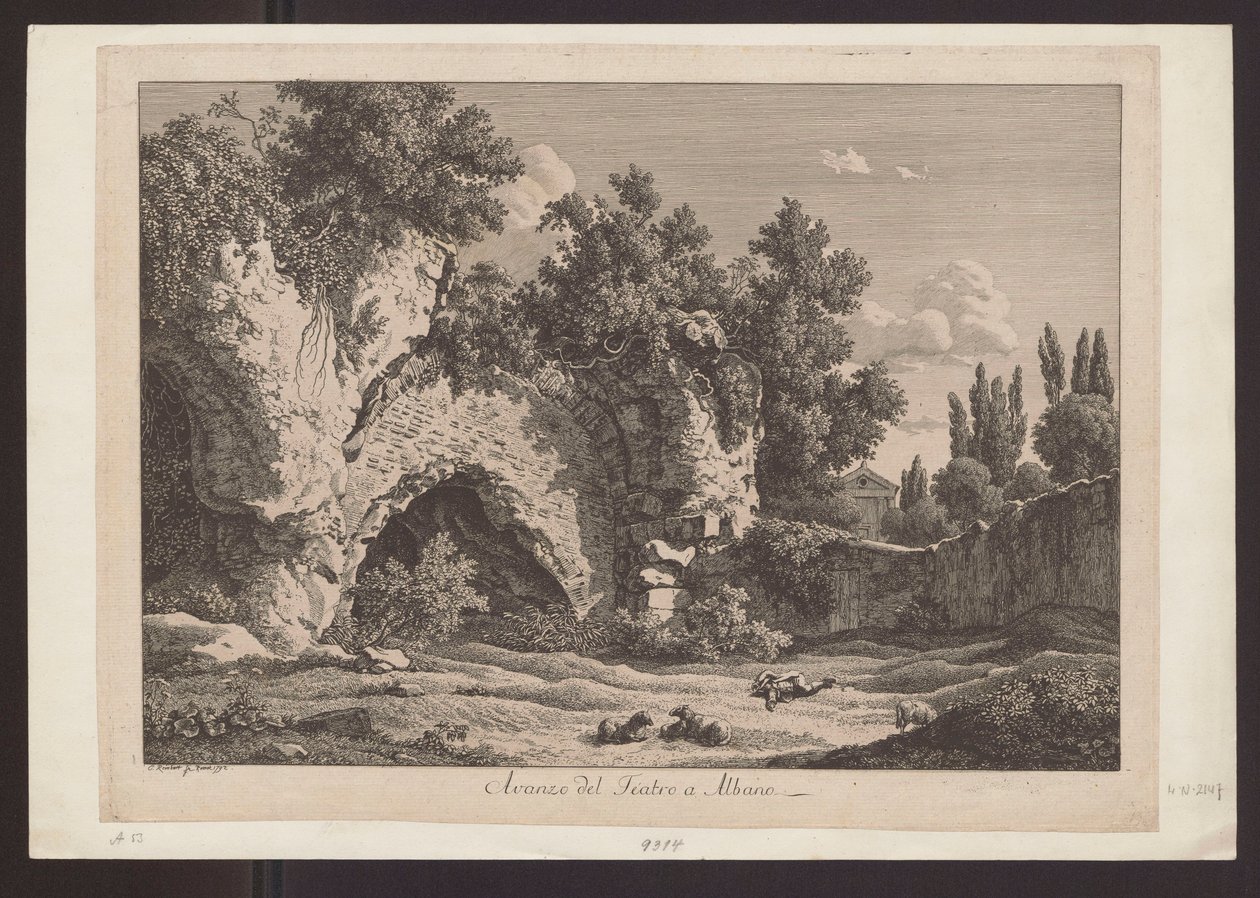 View of the Theatre at Albano (Shepherd with Sheep among Ruins) by Johann Christian Reinhart