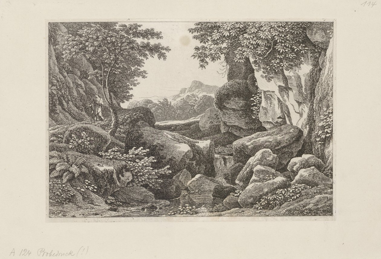 Rocky Landscape with a Shepherd Walking on the Left by Johann Christian Reinhart