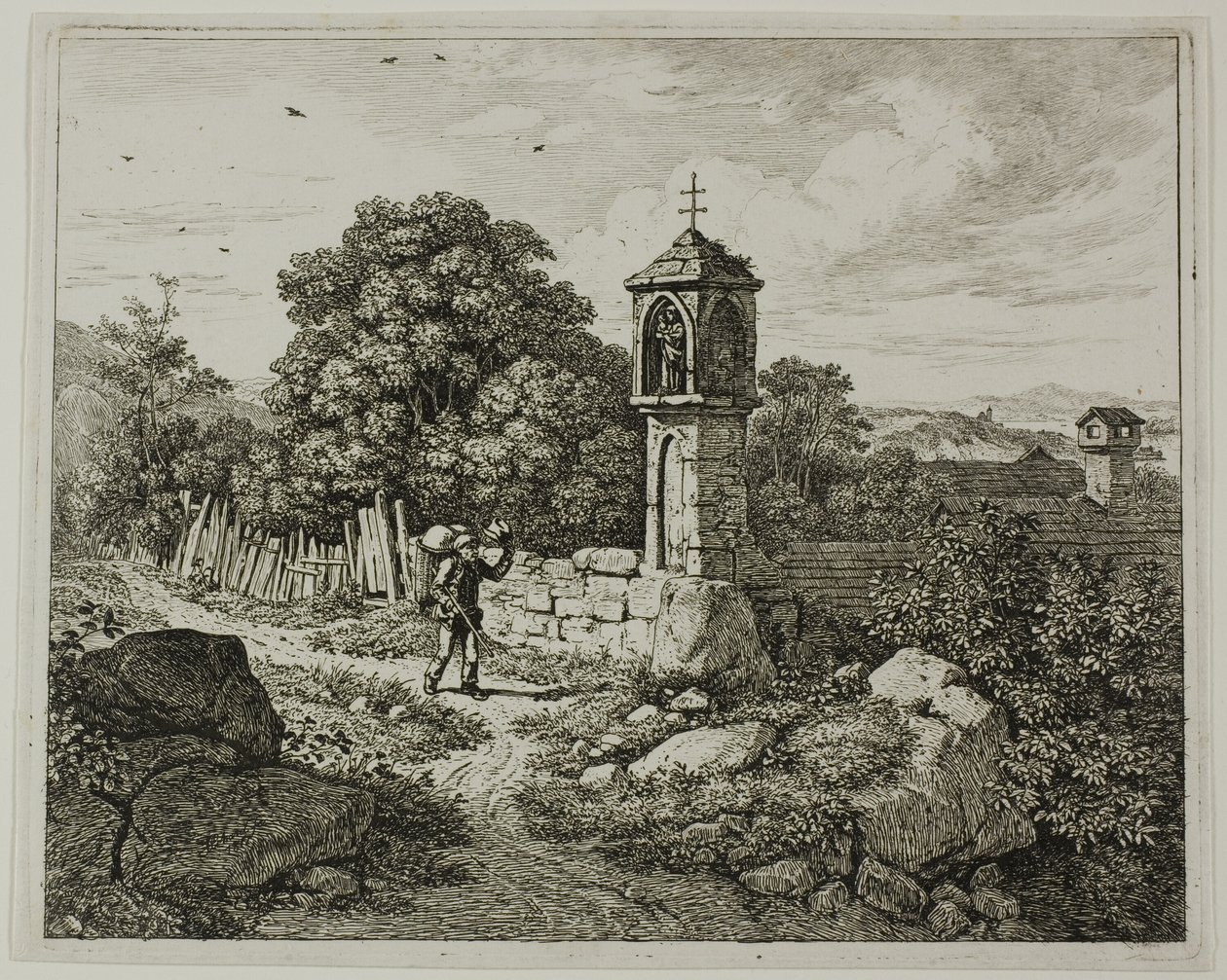 Farmer Greeting a Roadside Shrine of the Madonna, plate one from 