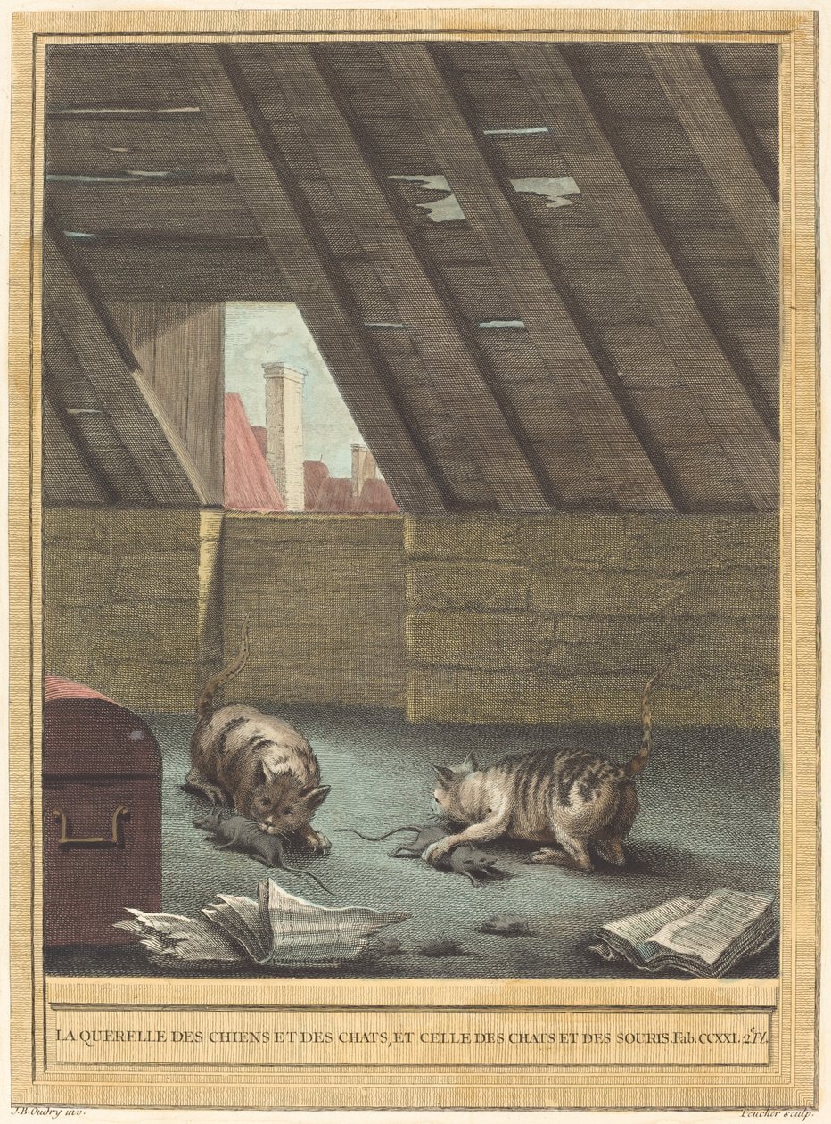 The Quarrel of Cats and Dogs, and that of Cats and Mice by Johann Christoph Teucher after Jean Baptiste Oudry