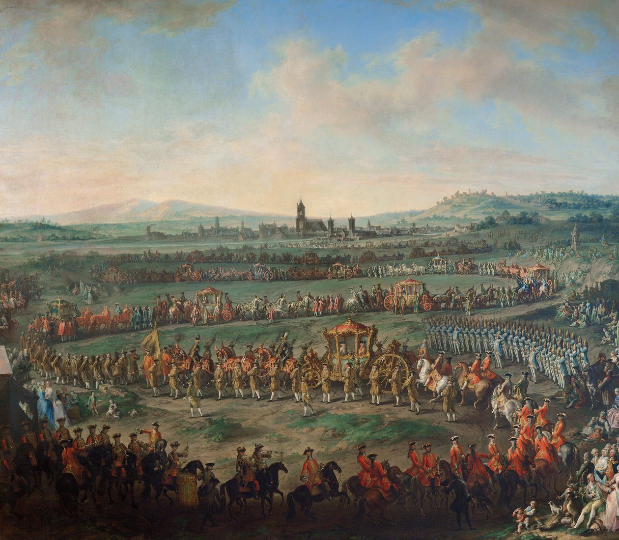 Entrance of the Emperor Franz I. Stephan and his son Joseph (II.) into Frankfurt on March 29, 1764 by Johann Dallinger von Dalling