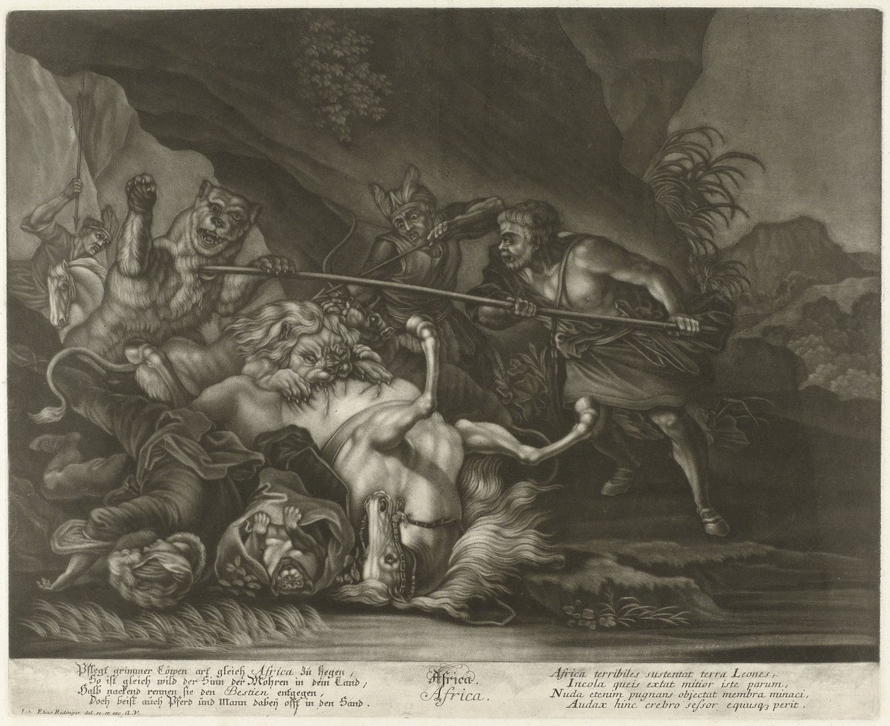 Hunting Lions and Bears Africa by Johann Elias Ridinger