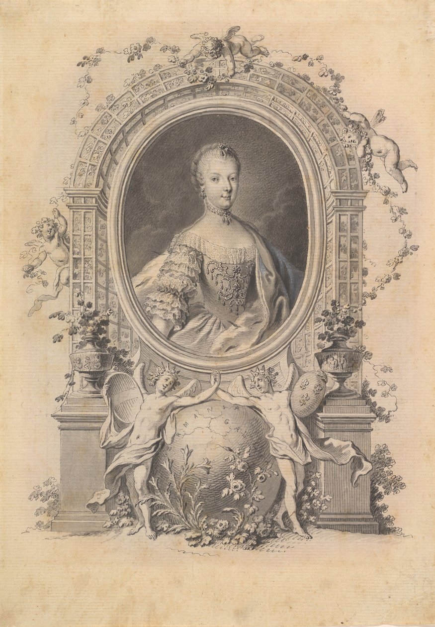 Portrait of Queen Marie-Antoinette in an ornamental frame, late 18th century by Johann Esaias Nilson