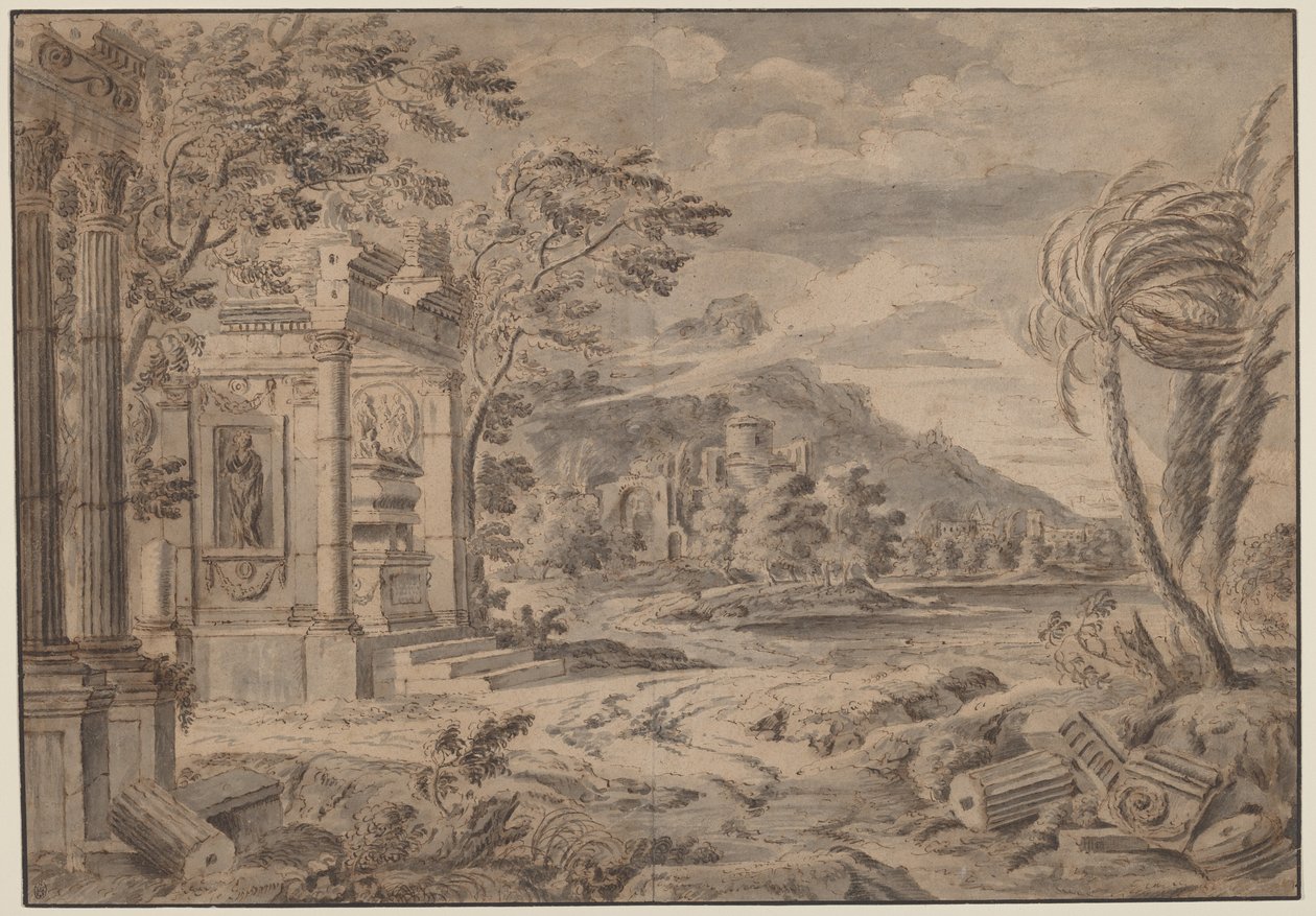 Antique Ruins along a Mountain Coast by Johann Franciscus Ermels