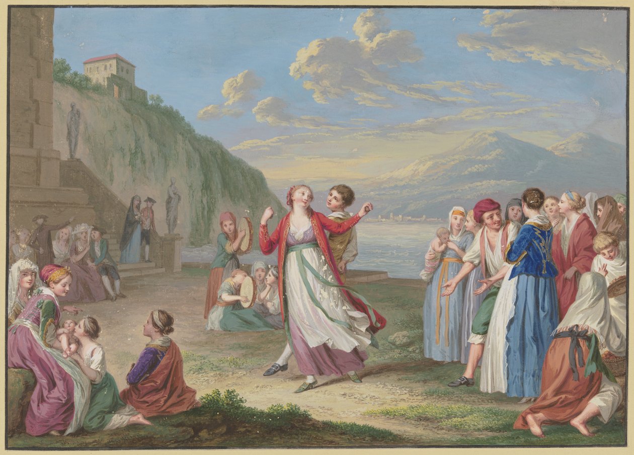 Italian Country People Entertaining Themselves with Games and Dancing on the Lakeshore, High Mountains in the Background by Johann Friedrich August Tischbein