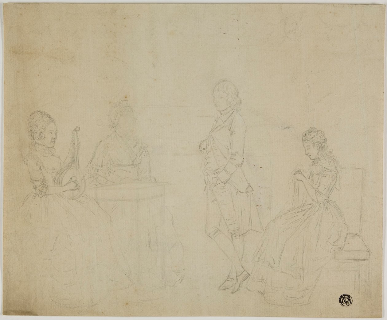 Sketch of Family Group with Three Seated Women and Young Man Standing by Johann Friedrich August Tischbein