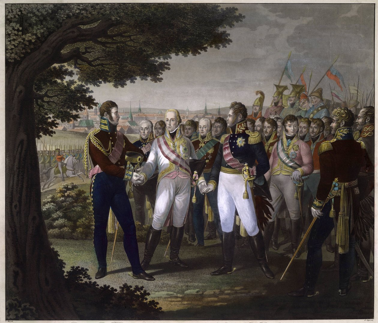 The Meeting Between Emperors Francis I of Austria, Alexander I of Russia and Frederick William III of Prussia in Prague by Johann Friedrich Jügel