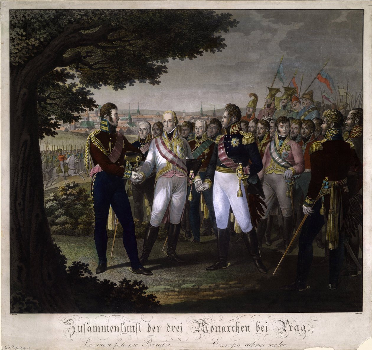 The meeting between Emperors Francis I of Austria, Alexander I of Russia and Frederick William III by Johann Friedrich Jügel