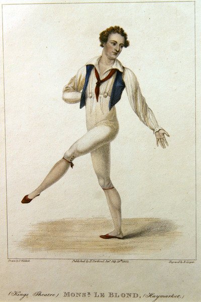 Portrait of Monsieur Le Blond, a dancer at the Haymarket Theatre, London, dancing with leg and arm extended, engraved by R. Cooper by Johann Friedrich Maximilian von (after) Waldeck