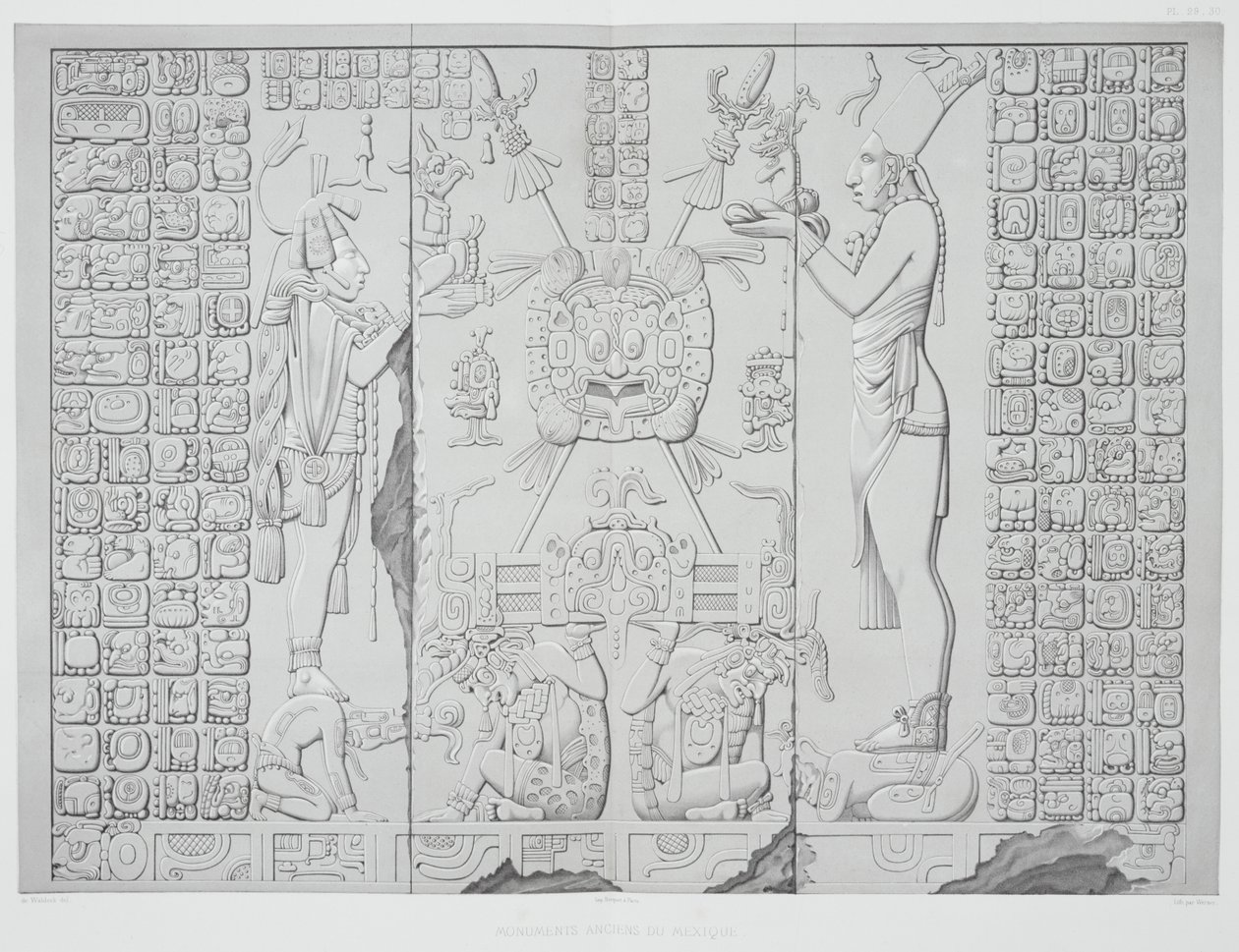 Relief Depicting a Priest with Offerings from the Sanctuary of the Temple of the Sun, Palenque by Johann Friedrich Maximilian von Waldeck