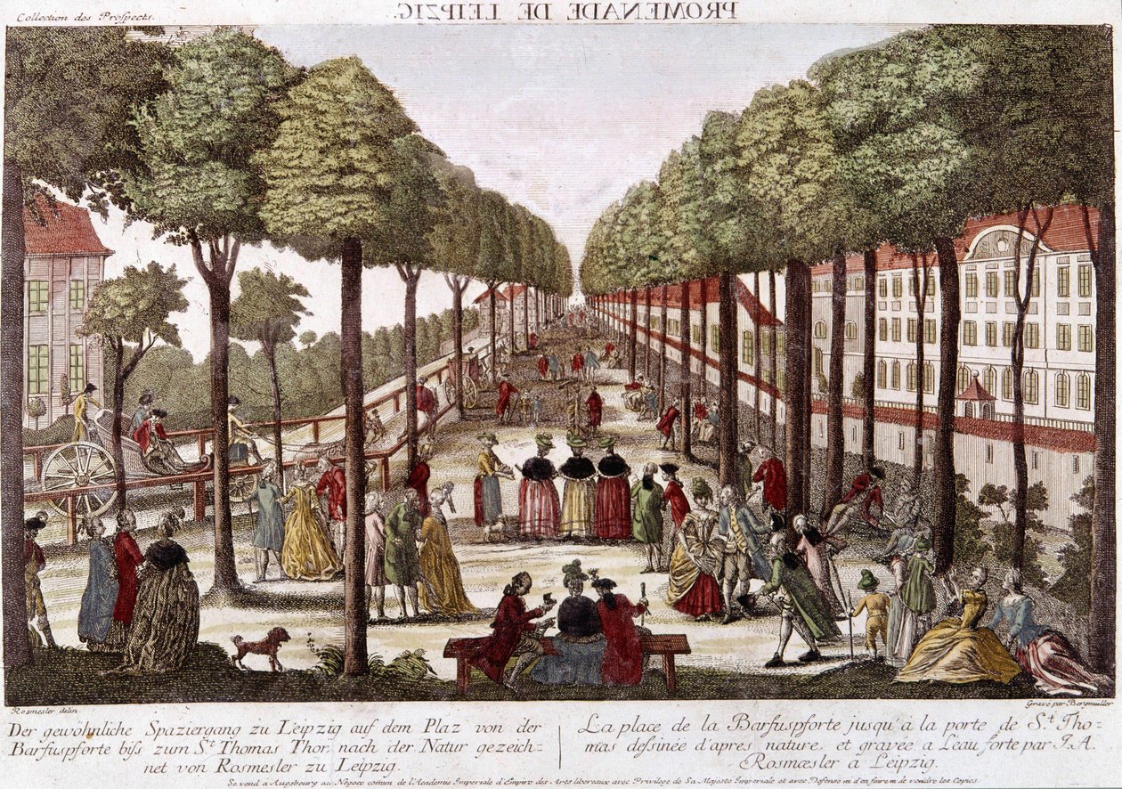 The Leipzig promenade at the end of the 18th century. Engraving by Rosmesler & Bergmuller by Johann Georg Bergmuller